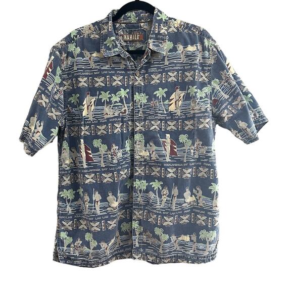 Kahala Other - Vintage Kahala 1936 Hawaiian Button Down Blue Shirt-Size Large